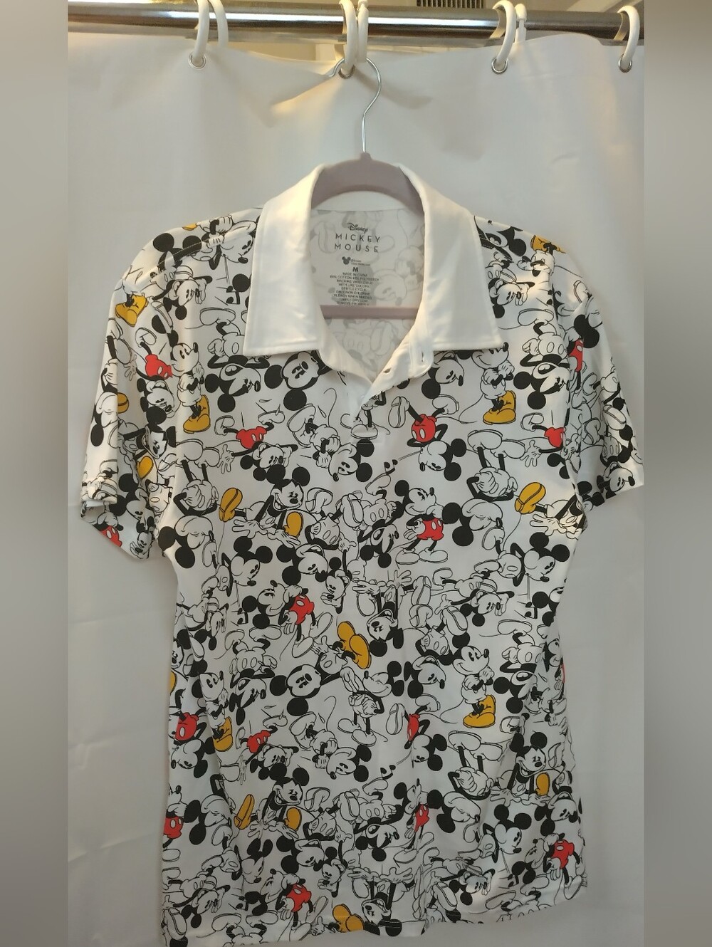Disney White Mens Polo Shirt with Mickey Mouse Allover Print Size Medium